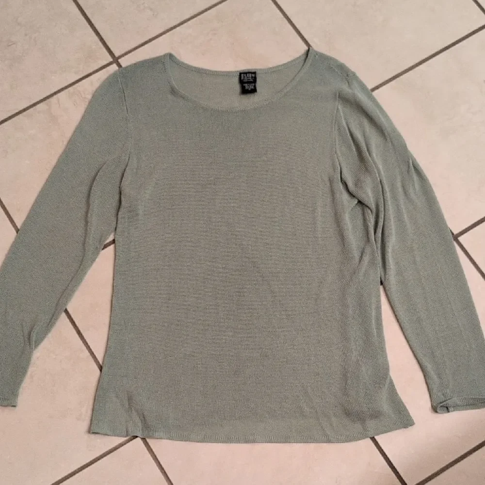 Eileen Fisher Italian Yarn Mesh Knit Top Seafoam Green Size M